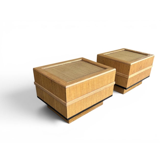 Pair of 1960s Scandinavian Modern Oak End Tables With Rattan Tops For Sale - Image 12 of 15