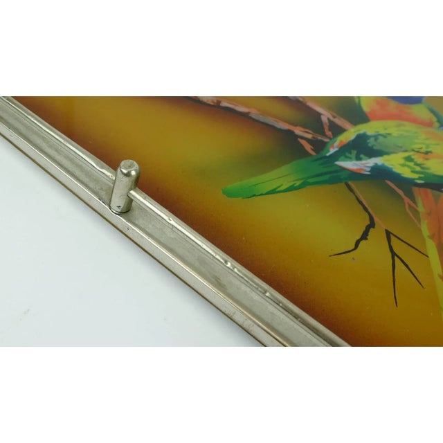 Metal Large Art Deco Tray in Glass & Metal with Parrot Motif, 1920s / 30s For Sale - Image 7 of 11
