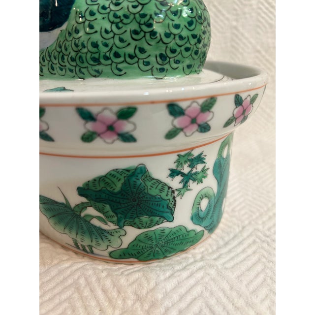 Teal Vintage Hand Painted Chinoiserie Duck Tureen or Covered Dish For Sale - Image 8 of 12