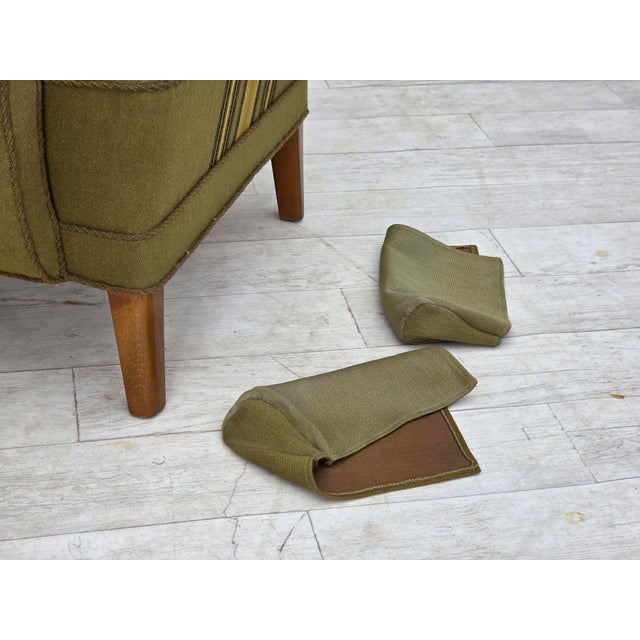 Danish Highback Armchair in Green Furniture Wool, 1960s For Sale - Image 6 of 18