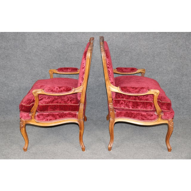 French Pair 19th C French Louis XV Style Elaborately Carved Armchairs For Sale - Image 3 of 8