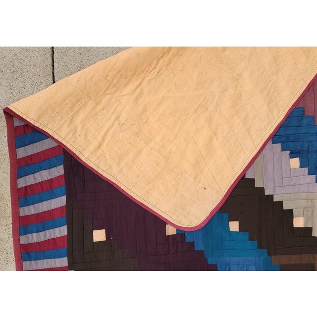 19thc Wool Log Cabin Quilt From Pennsylvania For Sale In Los Angeles - Image 6 of 6