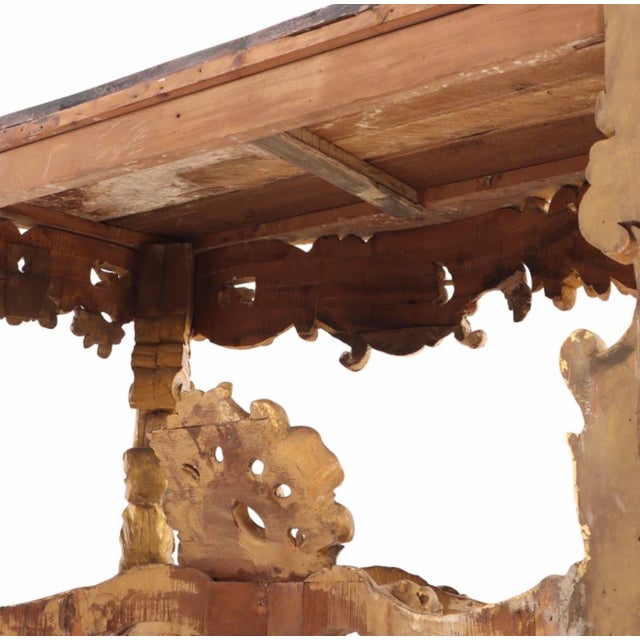 Early 19th Century Large Scale Roccoco Painted Venetian Italian Console Table With Faux Marble Top. For Sale - Image 10 of 11