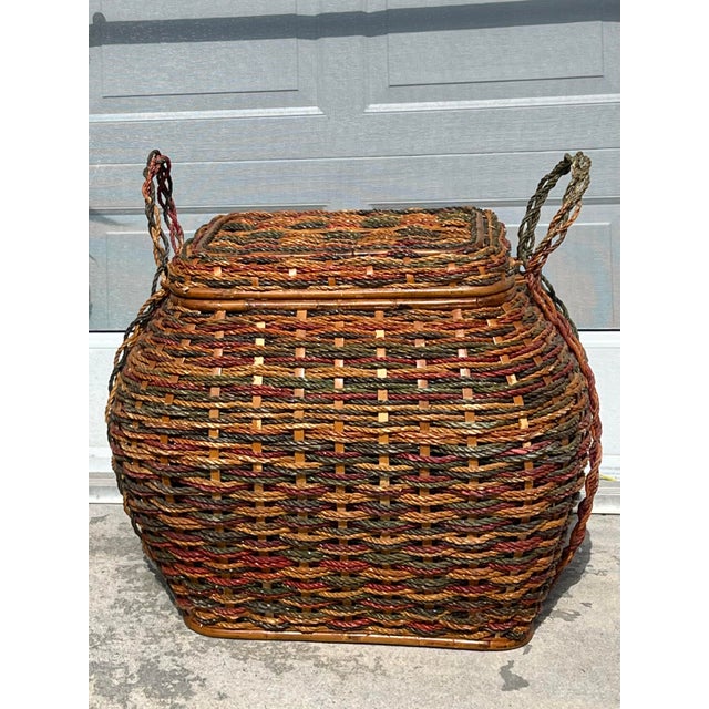 Late 20th Century Large Snake Charmer Style Storage Basket With Handles For Sale - Image 5 of 10