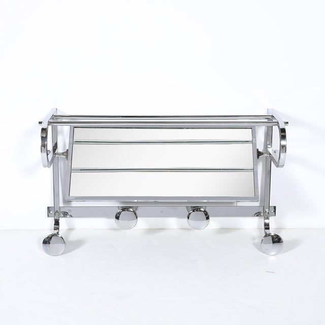 1930s Art Deco Streamlined Machine Age Wall Mounted Chrome Hat/Coat Rack W/ Mirror For Sale - Image 5 of 9