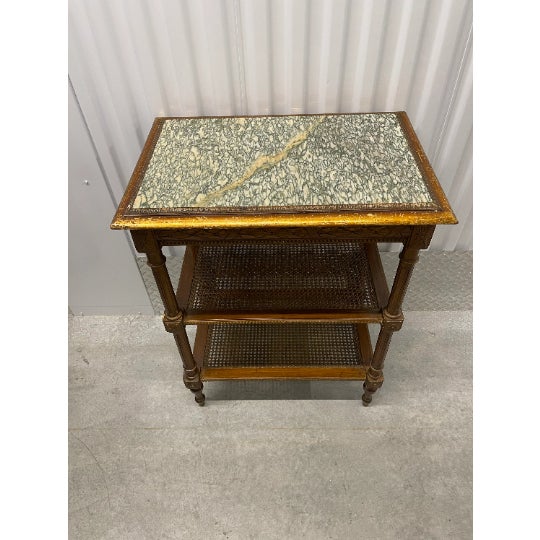 1920s Marble Top Side Table With Caned Shelves For Sale - Image 11 of 11