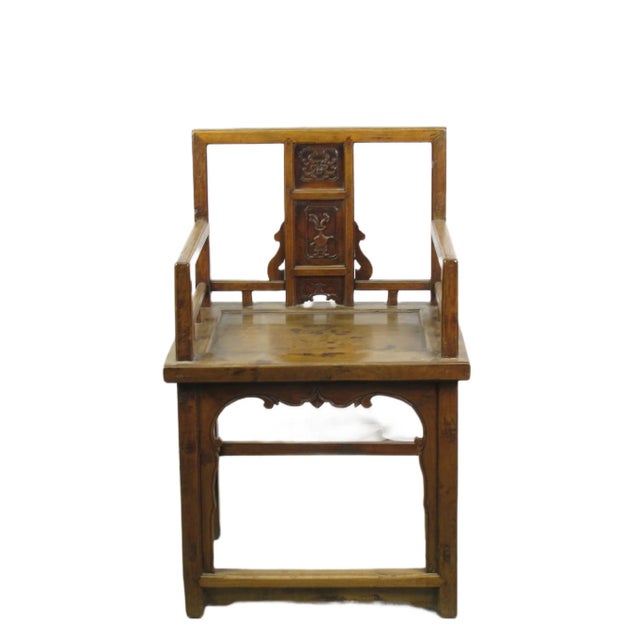 Early 20th Century Hand Carved Back Chinese Antique Arm Chairs - Set of 2 For Sale - Image 5 of 12