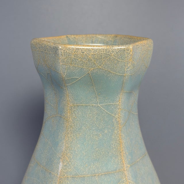 Antique Chinese Official‑Style Celadon Hexagonal Porcelain Vase For Sale - Image 4 of 8