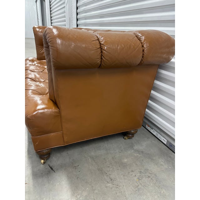 Baker Furniture Company Rare Iconic Vintage Cocheo Brothers Chesterfield Tufted Leather Loveseat Sofa For Sale - Image 4 of 12
