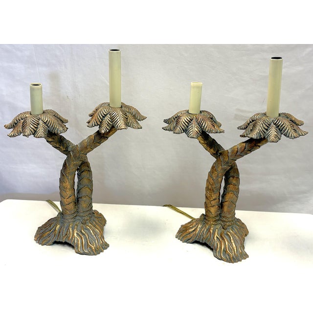Vintage Coastal Double Crossed Palm Tree Table Lamps- A Pair For Sale - Image 4 of 18