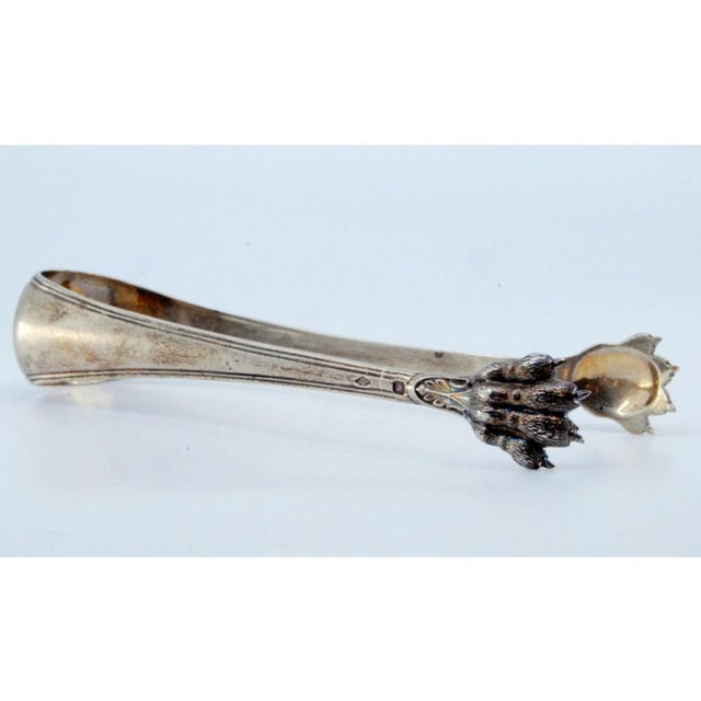 Metal Silver Ice Tongs with Grooves and Reliefs on the Claw-Shaped Tongs For Sale - Image 7 of 10