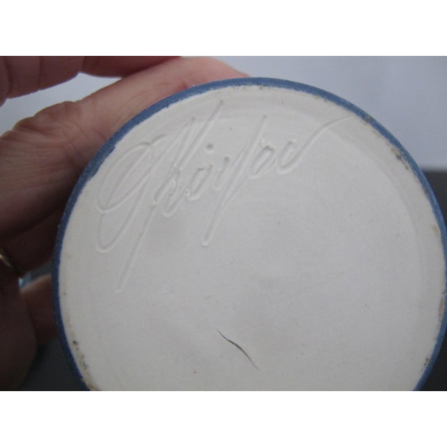 Blue Abstract Graphic Design Round Lidded Studio Pottery Box For Sale - Image 9 of 10