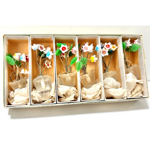 1950s Czech Art Glass Flower Place Card Holders – Miniature Potted Bouquets – Set of 6 For Sale - Image 10 of 12