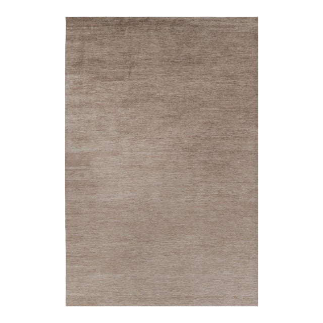 Rug & Kilim’s Oversized Modern Textural Rug in Brown, White and Beige Striae - 12x18 For Sale