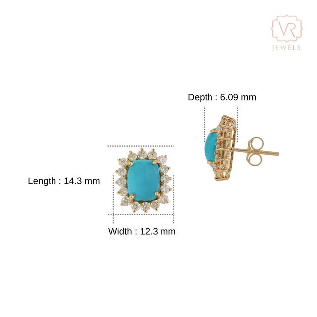 4ct Cushion Cut Natural Turquoise Diamond Halo Stud Earrings in 14k Yellow Gold- 2 Pieces For Sale - Image 11 of 16