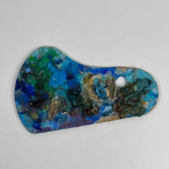 Vintage Artist's Small Curved Painting Palette With Remnant Heavy on Blue Paint For Sale - Image 4 of 8