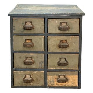 Nicely Weathered Eight Drawer Apothecary Workshop Cabinet For Sale