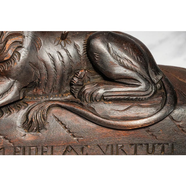 Large 19th Century Antique Lion of Lucerne Grand Tour Wood Sculpture Statue Hand Carved Swiss European Art Switzerland Home Decor For Sale In New York - Image 6 of 17