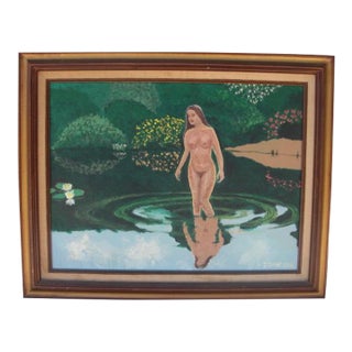 Mid Century Modern Impressionist Abstract Nude Woman in Reflective Lake, Framed For Sale