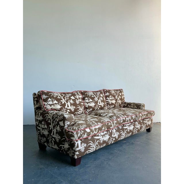 Vintage Regency Quadrille Upholstered Down Sofa For Sale - Image 9 of 12