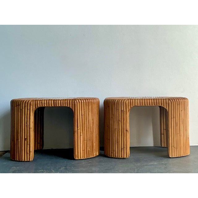 Late 20th Century Vintage Boho Bent Rattan Side Tables - A Pair For Sale - Image 5 of 8