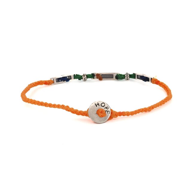 Contemporary Sterling Silver Spiritual Symbols Orange Woven Hope Braided Bracelet For Sale - Image 3 of 7
