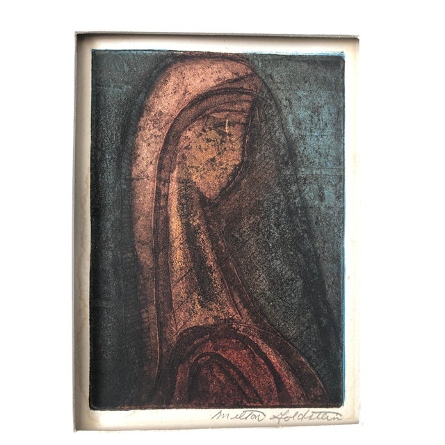 Milton Goldstein, Profile of a Young Woman, Signed Aquatint Etching Print on Paper Jewish Artist For Sale - Image 9 of 10