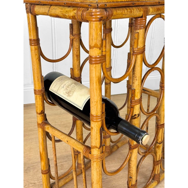 Wood Vintage Coastal Boho Rattan Bamboo 12-Bottle Wine Rack For Sale - Image 7 of 10