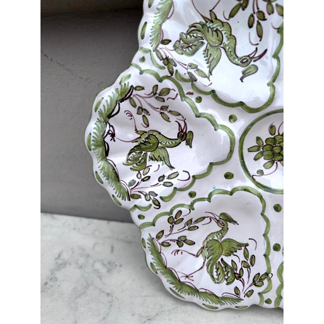 French Faience Oyster Plate With Bird Moustiers Style Circa 1940 For Sale - Image 4 of 5