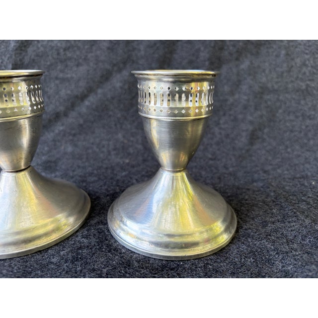 Traditional Vintage Sterling Silver Duchin Pierced Weighted Candlesticks a Pair For Sale - Image 3 of 13