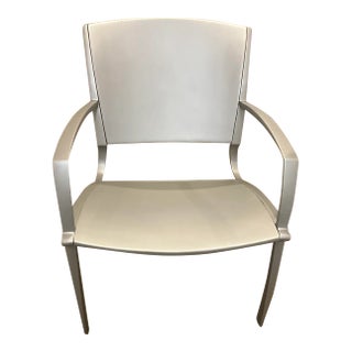 Richard Frinier Award Winning Aero Chair for Brown Jordan With Seat and Back Cushions and Glass Top Side Table For Sale