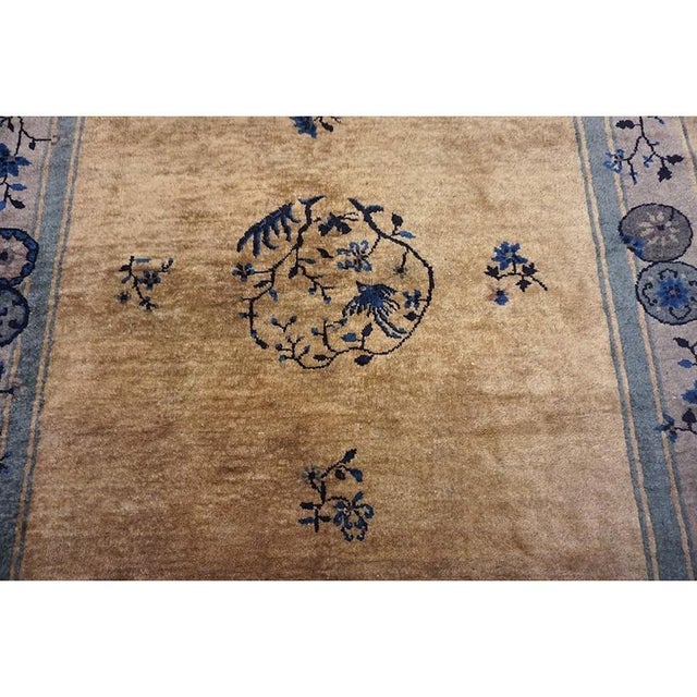 1920s Tan Beige Color With Great Blue Florid Design Antique Chinese Peking Rug For Sale In New York - Image 6 of 10