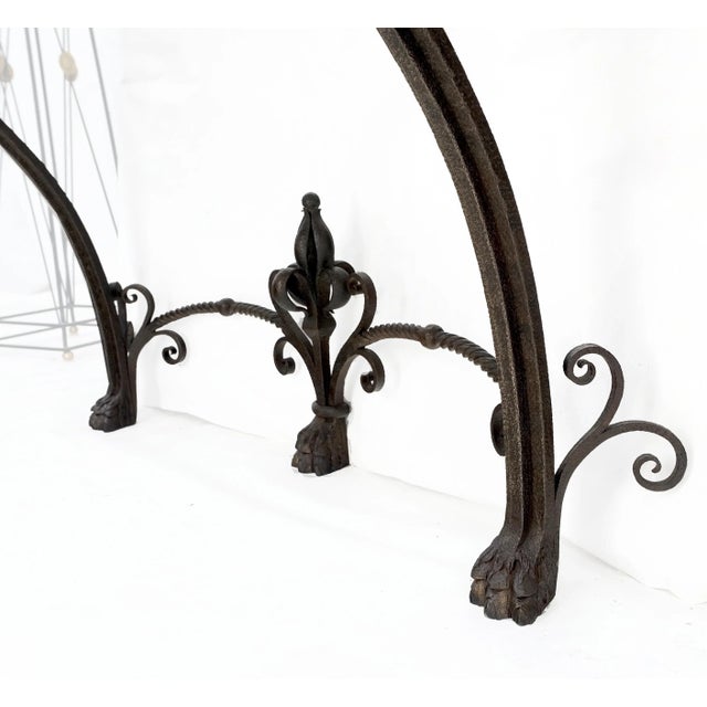 Hollywood Regency Large Heavy Wall Wrought Iron Base Marble Top Console Hall Entry Table For Sale - Image 3 of 12