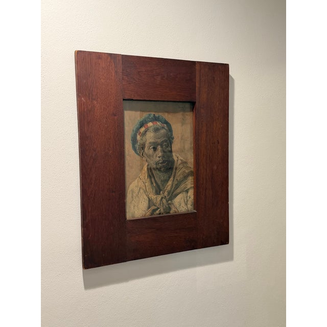 American Henry Mosler - Original Portrait Painting - “Man in Striped Headwrap” - Gouache on Paper c.1890-1910 For Sale - Image 3 of 12