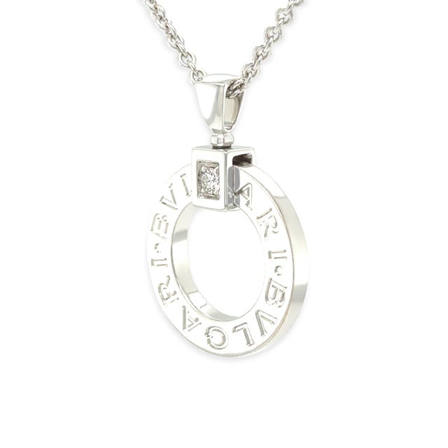 A timeless Bvlgari Bvlgari necklace crafted in 18ct white gold, featuring the iconic double logo design accented with a...