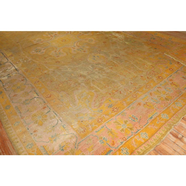 19th Century Distressed Colorful Antique Zabihi Collection Turkish Oushak Rug - 9'9" x 15' For Sale - Image 10 of 12