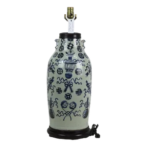 Early 20th Century Chinese Celadon Blue and White Vase Lamp