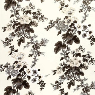 Schumacher Pyne Hollyhock Fabric in Charcoal For Sale