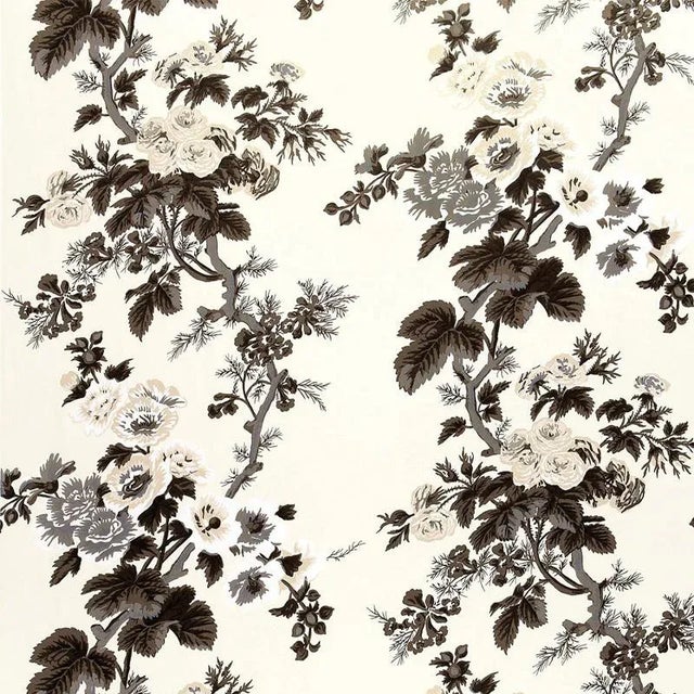 Schumacher Pyne Hollyhock Fabric in Charcoal For Sale