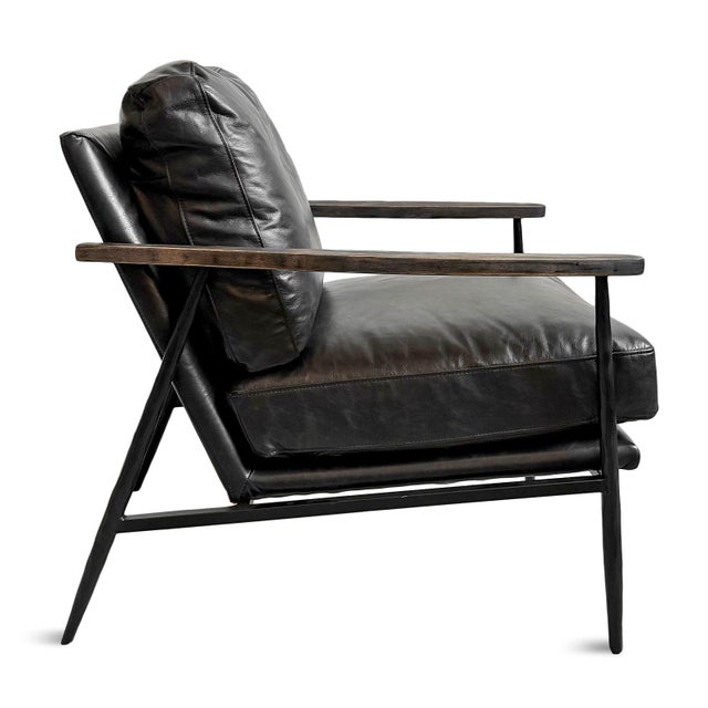 Farmhouse Charcoal Black Leather Club Chair For Sale - Image 3 of 6
