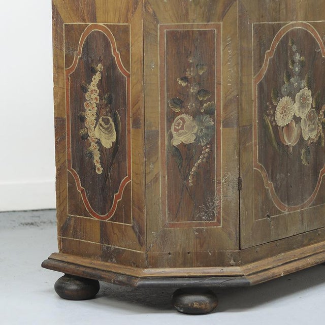 Late 18th Century Painted Folk Art Rustic Farmhouse Bridal Cabinet, 1795 For Sale - Image 5 of 18