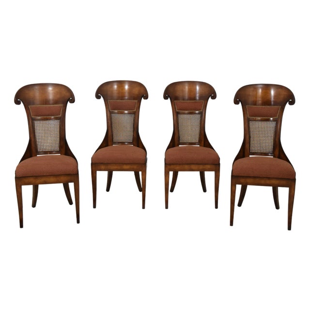 Set of 4 Biedermeier Style Cane Back Upholstered Dining Chairs For Sale