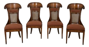 Set of 4 Biedermeier Style Cane Back Upholstered Dining Chairs