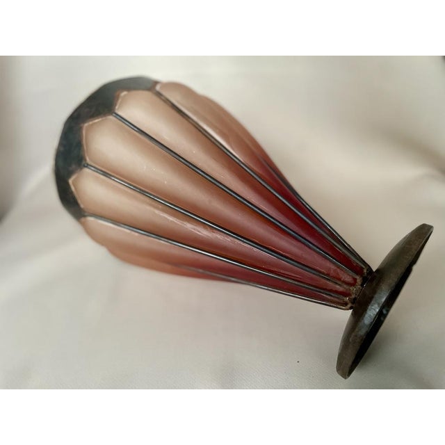 Industrial French Art Deco Frosted Glass and Patinated Bronze Vase in Geometric Casket, 1920s For Sale - Image 3 of 7