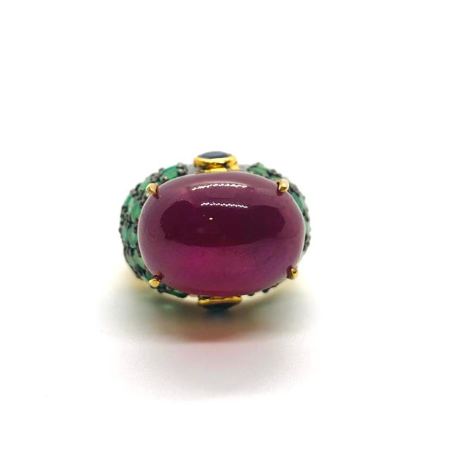 Bochic “Orient” Vintage Blue Sapphire, Ruby & Emerald Ring 18K Gold & Silver For Sale In New York - Image 6 of 12