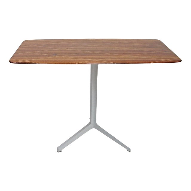 Desk in Mahogany Veneer with Maple Marquetry & Aluminum Tripod Base For Sale