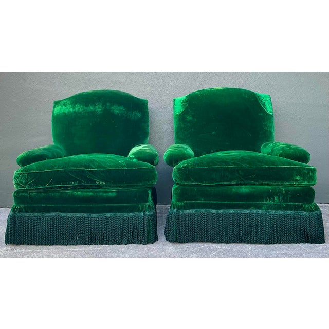 Vintage Emerald Velvet Lounge Chairs - A Pair For Sale In West Palm - Image 6 of 12