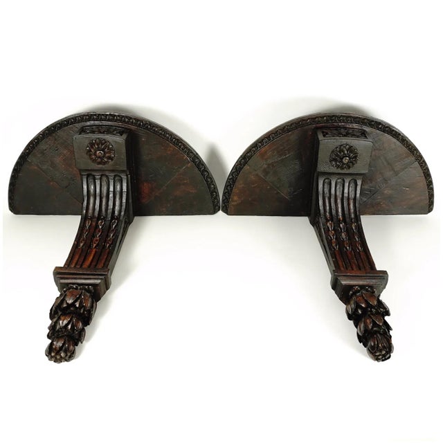 Early 19th Century Pair of Antique French Carved Wood Corbel Wall Shelves Neoclassical Acanthus For Sale - Image 5 of 8