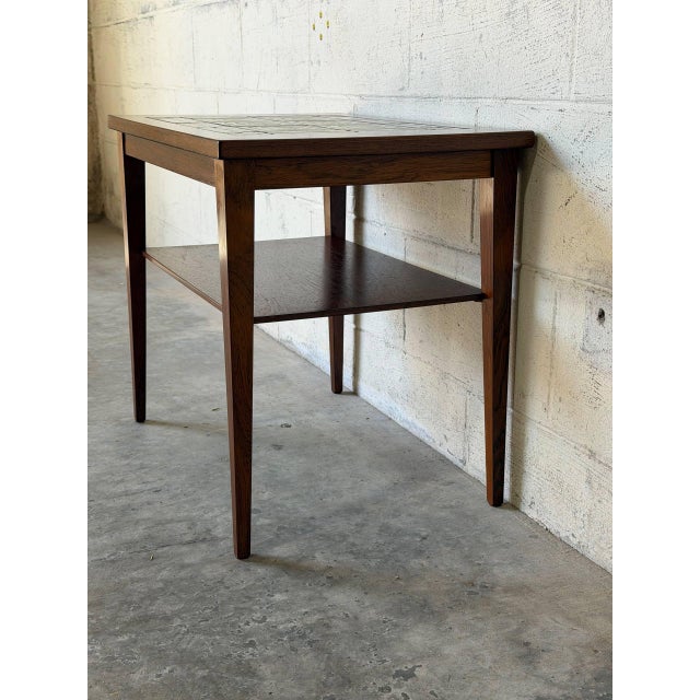 Wood Rectangular Rosewood Ceramic Tile-Top Coffee Table With Lower Shelf Mid-Century Modern 1970s For Sale - Image 7 of 11