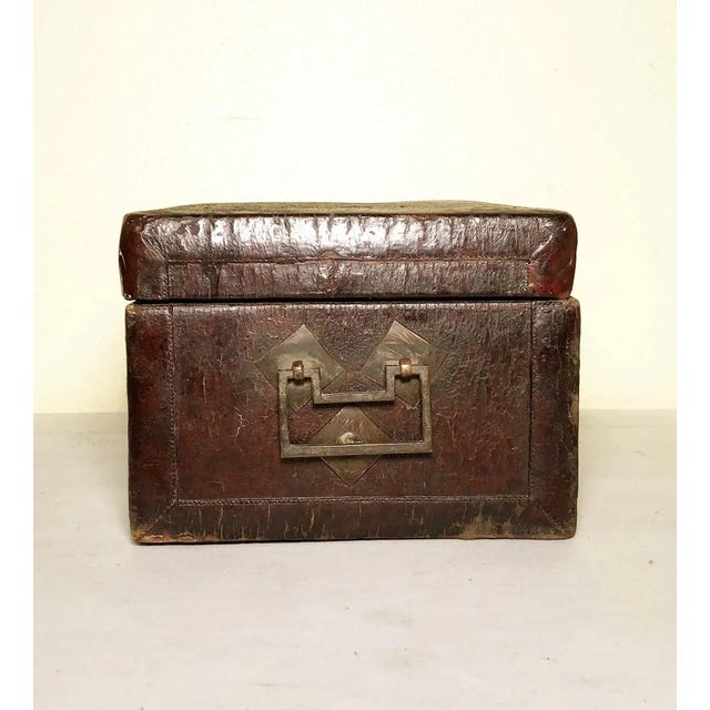 Brown Antique Chinese Leather Box, Circa mid of 19th Century For Sale - Image 8 of 11